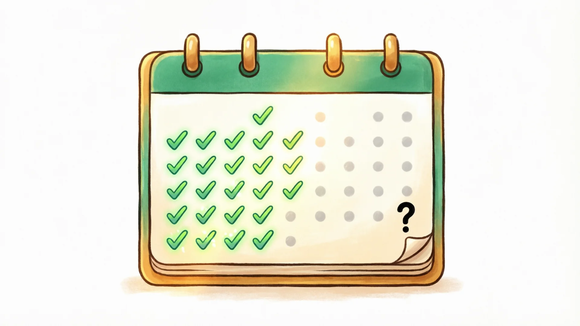 A calendar showing a student's attendance pattern declining from frequent visits in month one to sparse visits in month two