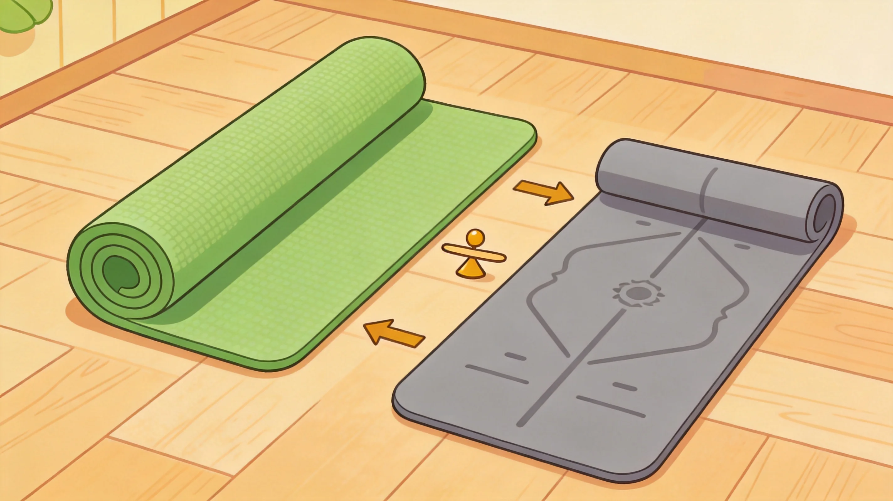 Une comparaison visuelle d'un tapis en mousse et d'un tapis en PVC côte à côte