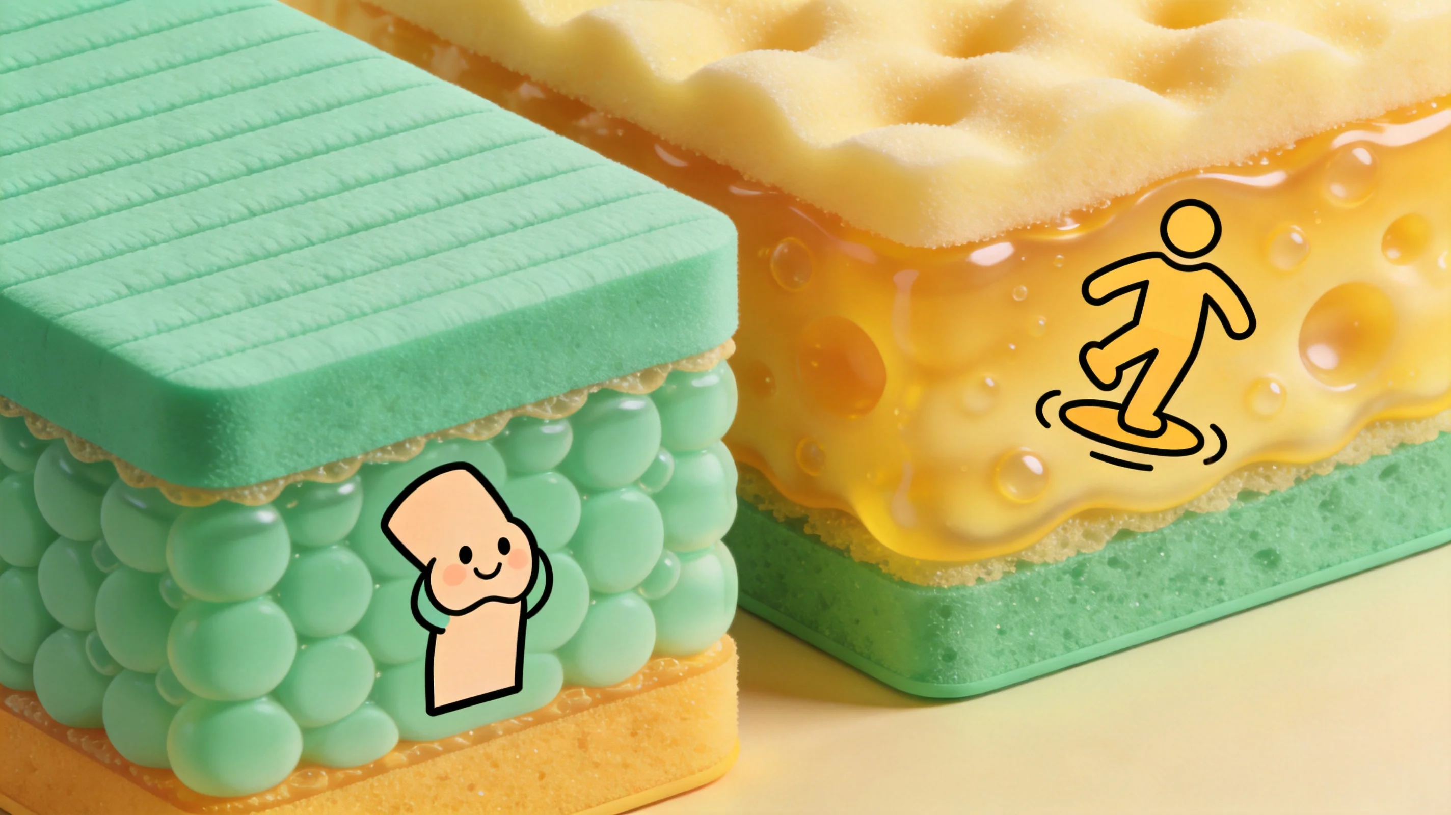 Side by side comparison of dense supportive mat cushioning versus overly soft foam