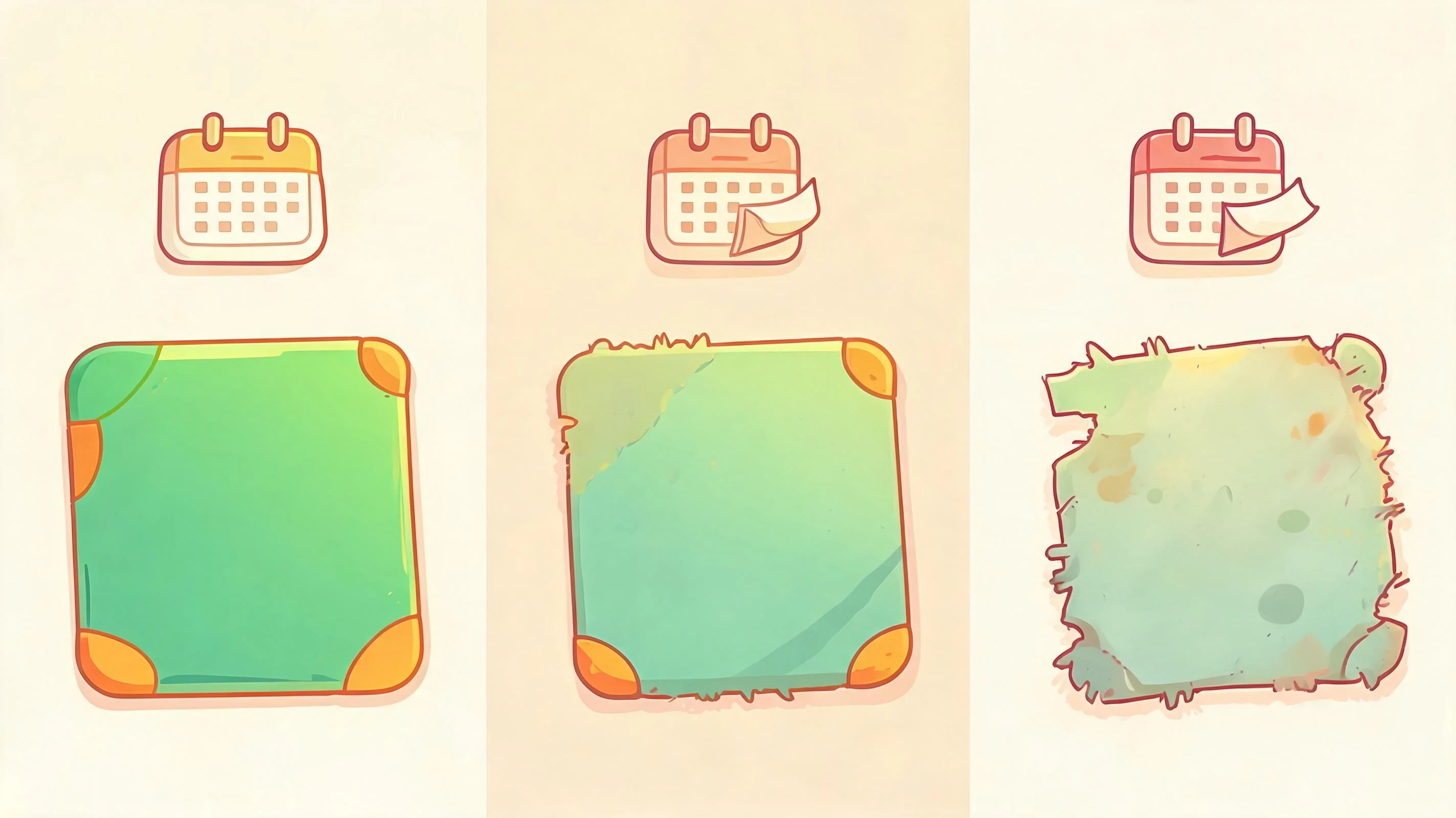 Three mats of different ages side by side, from new to visibly worn