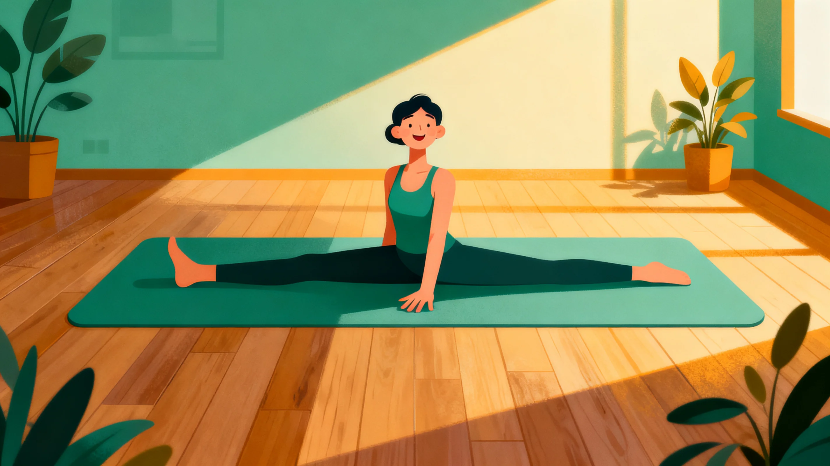 A tall person stretching fully on a wide 6'x8' yoga mat