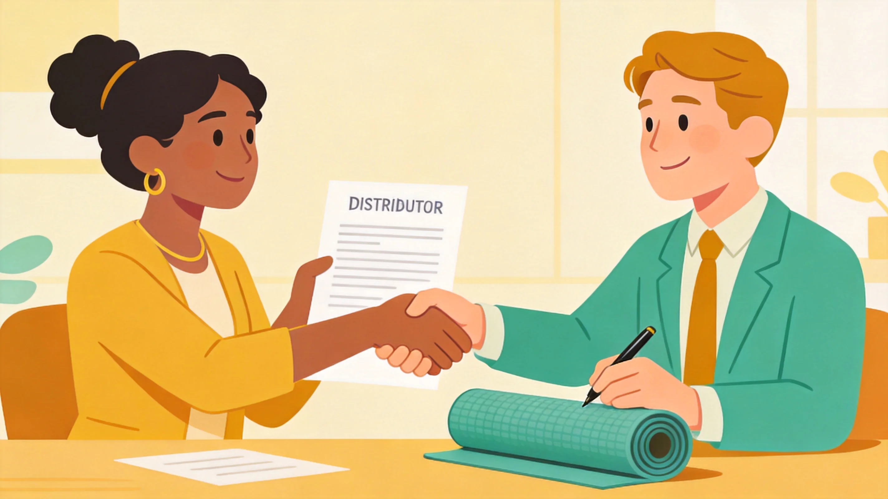 A distributor signing a partnership agreement with a manufacturer