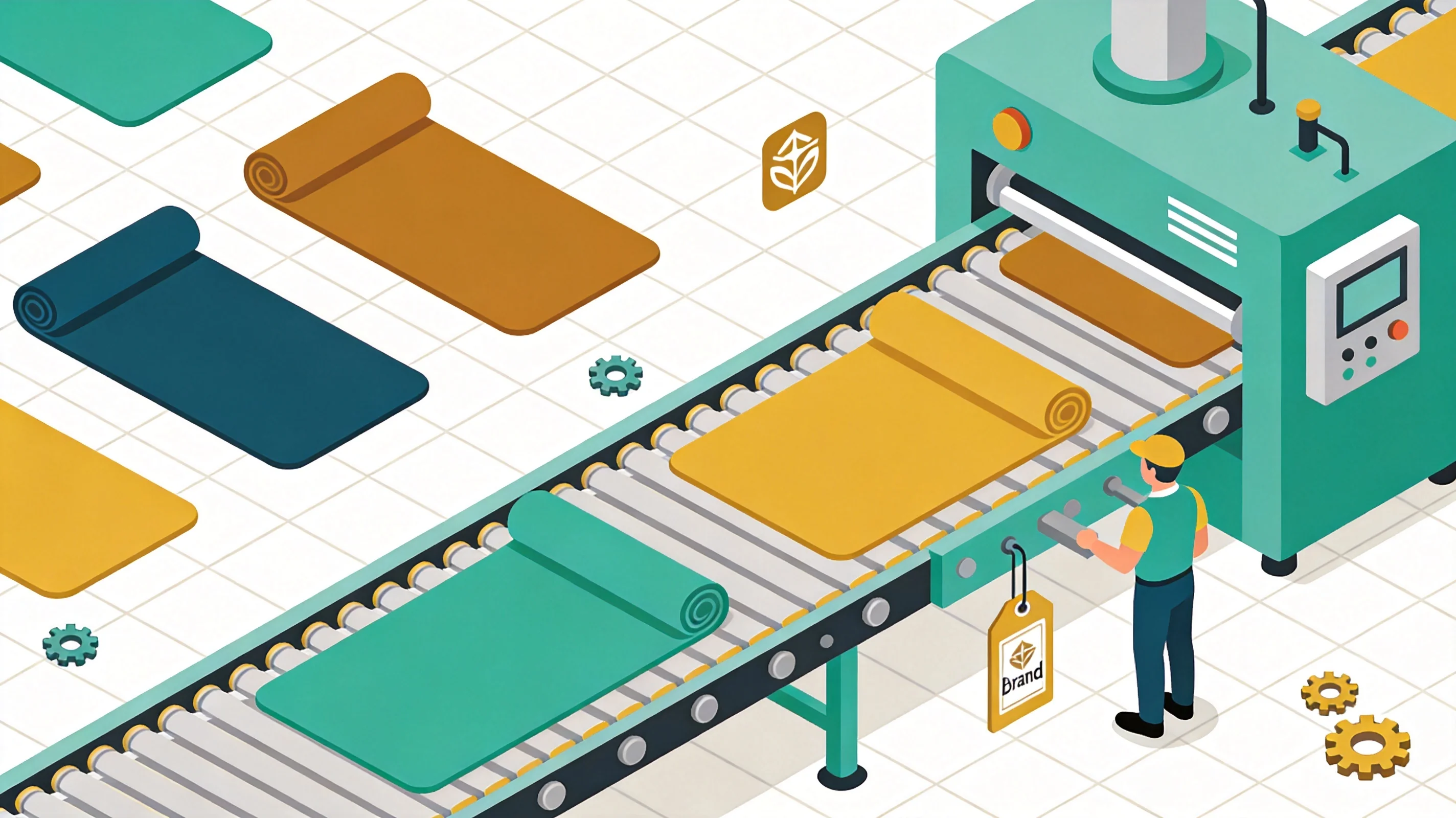 A factory floor producing branded yoga mats