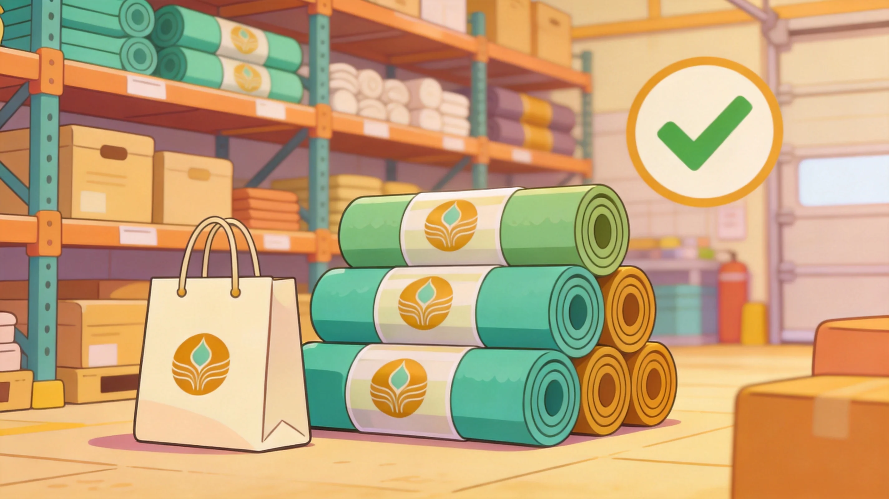 Des tapis de yoga de marque emballés prêts à vendre
