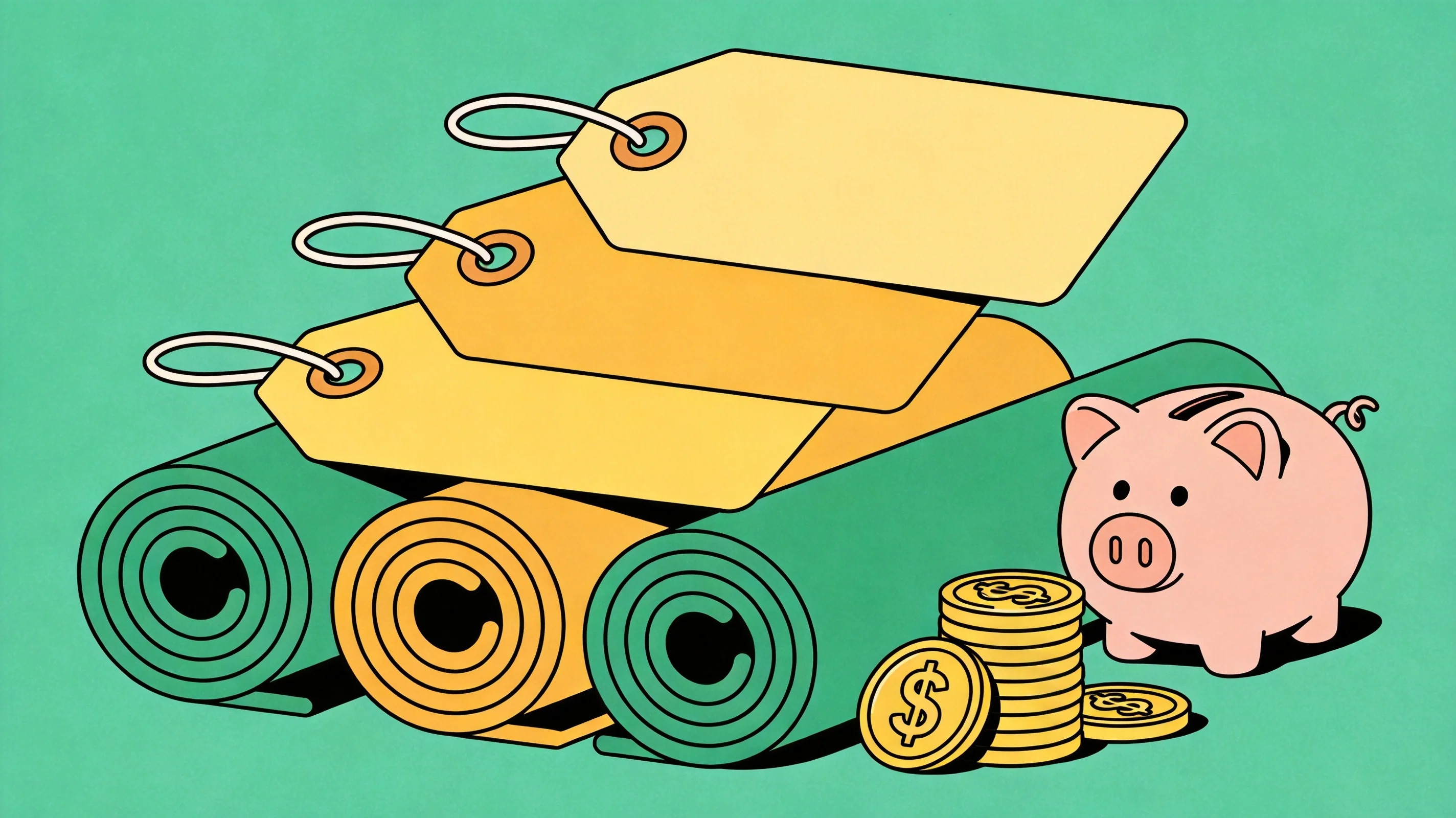 Un graphique de prix montrant trois gammes budgétaires de tapis de yoga